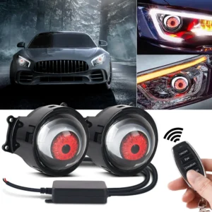 Dynamic Car Headlights Devil LED Eye Headlight Assembly Modified Light Cars Accessories 3 inch Retrofit Kits With Remote Control